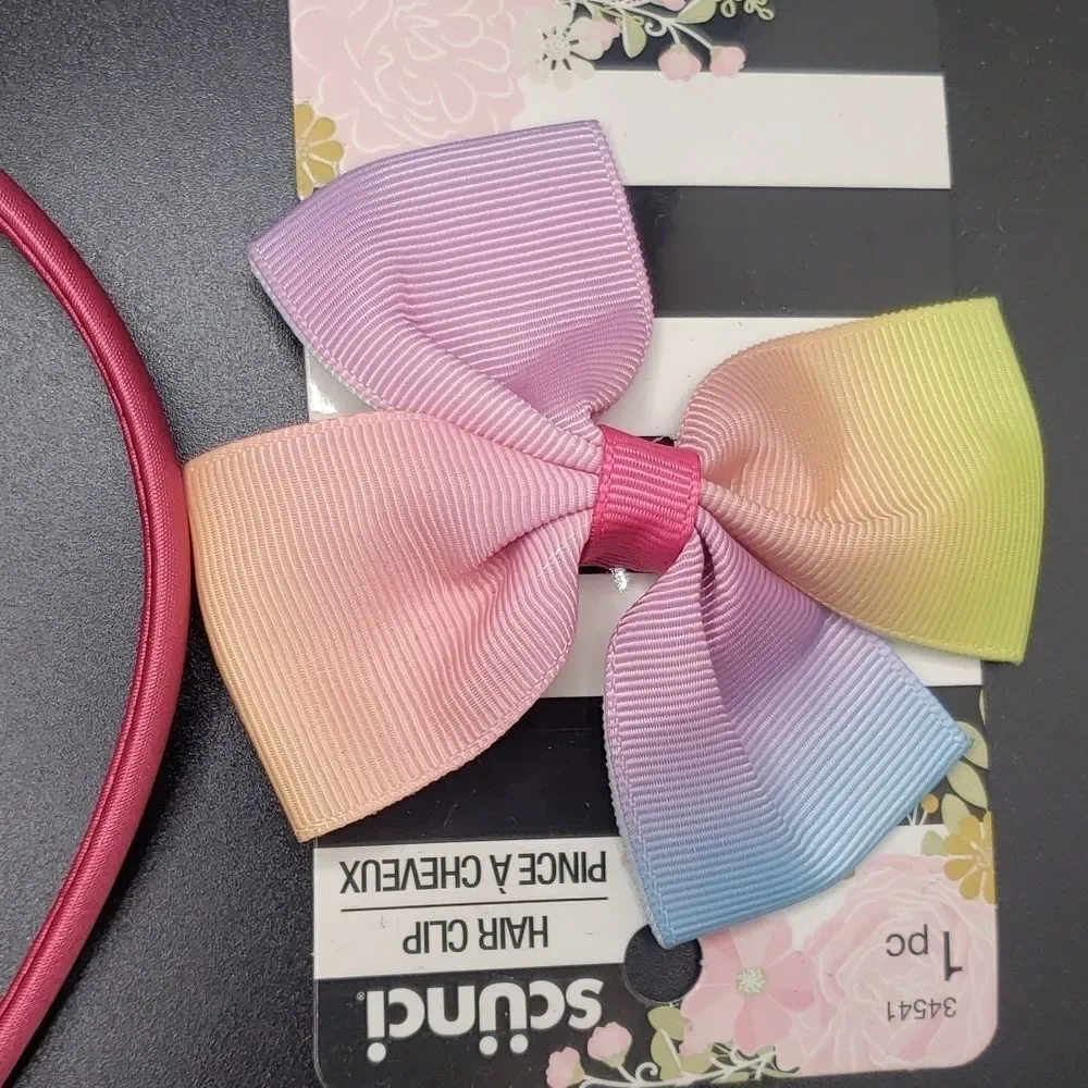 SCUNCI pink headband with rainbow bow with hair clip bow NWT